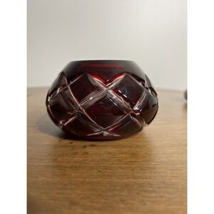 AJKA RUBY‎ RED/ BURGANDY CASED LEAD CRYSTAL VOTIVE / CANDLE HOLDER / CAVIAR BOWL